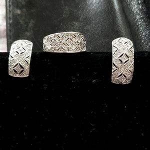 Silver Tone Earrings and Ring Set Ring Size 5